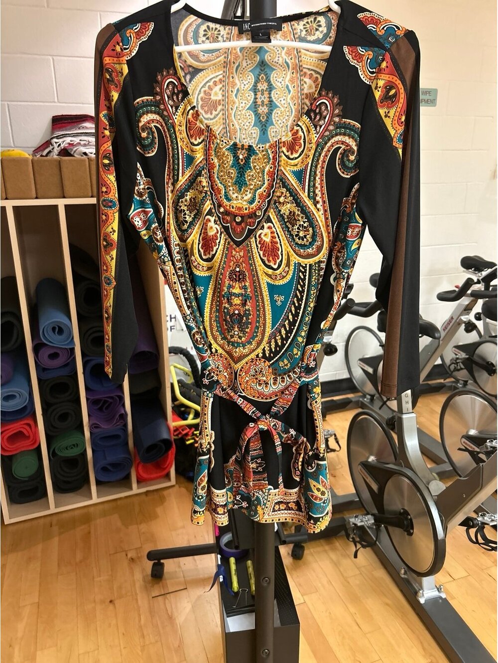 I.N.C. Boho Paisley Long Blouse with Tie Front